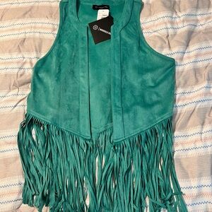 Teal Fringe Vest